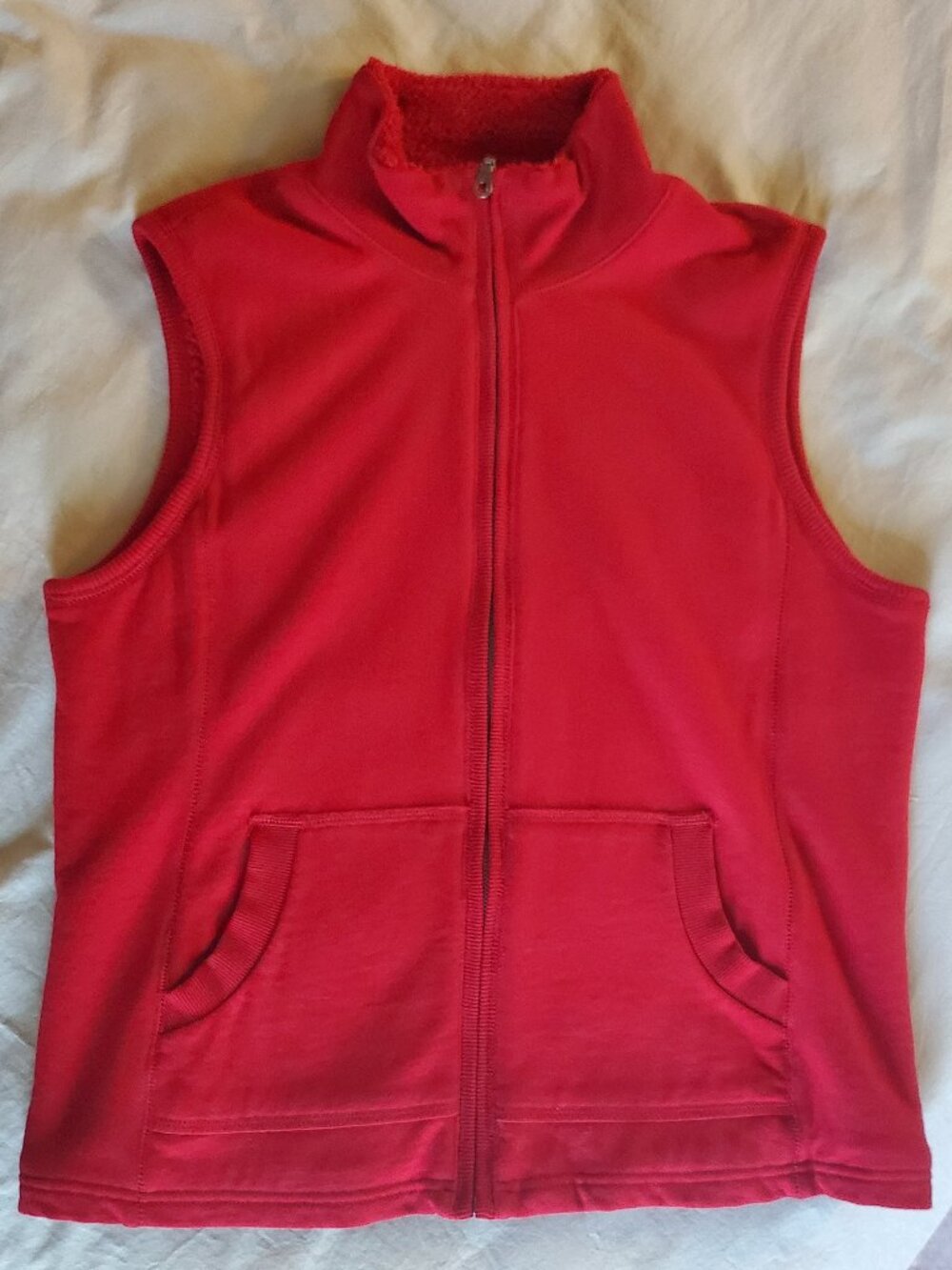 Vintage Y2K Coldwater Creek Red Cotton Fleece Lined Zip Up Vest Medium (Est)